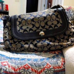 Coach Soho Pleated Signature Large Flap Hobo Shoulder Bag